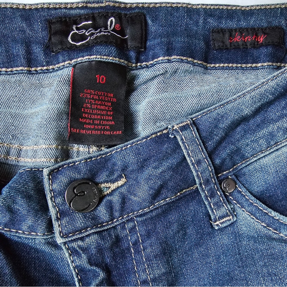 EARL Jeans Skinny Bedazzled Rhinestone Accents Tapered Legs  Whiskers Size 10 - Picture 8 of 10
